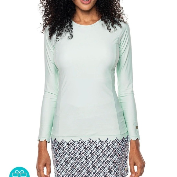 Coolibar UPF 50 Long Sleeve Rashguard Coral Scalloped - Picture 2 of 7